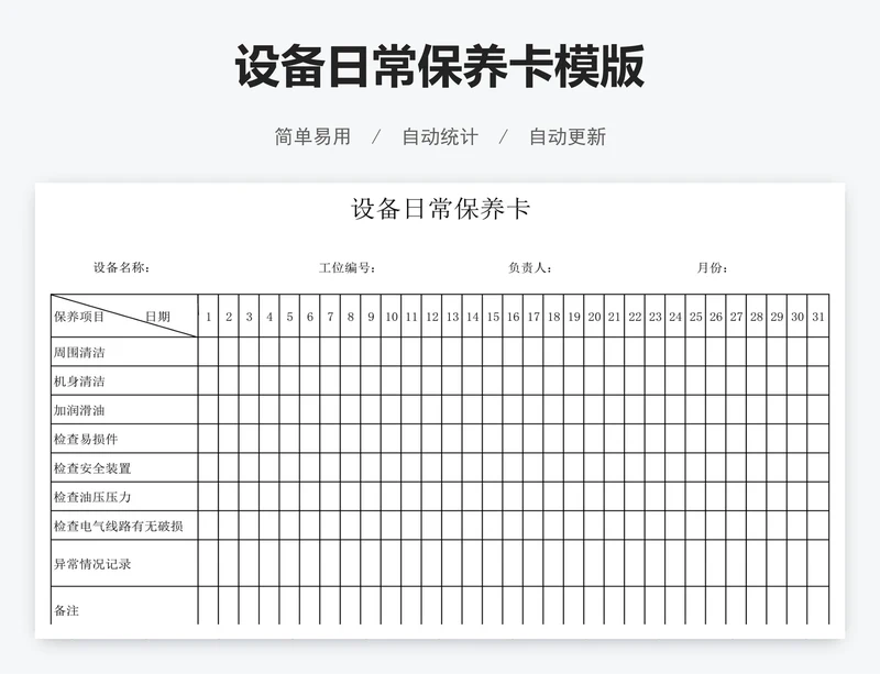 设备日常保养卡模版