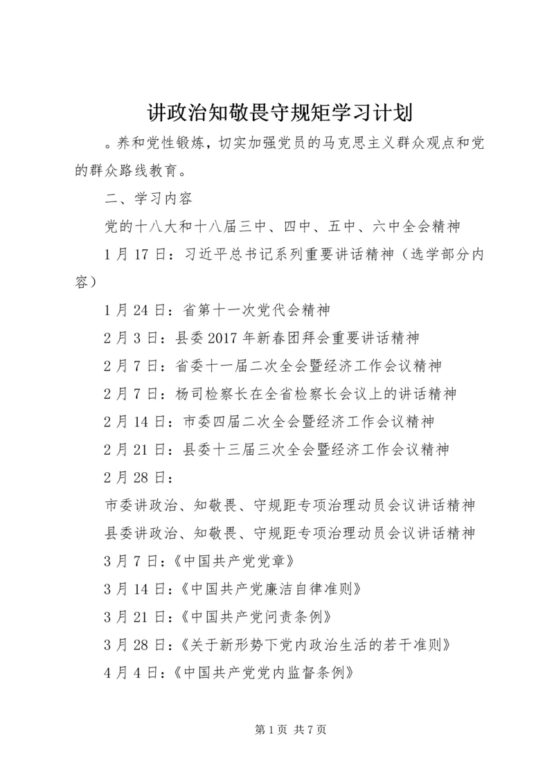 讲政治知敬畏守规矩学习计划.docx