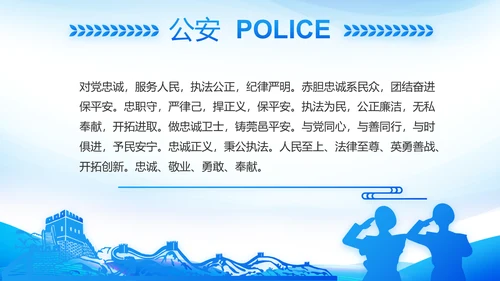 蓝色大气公安警察工作总结计划PPT动态模板
