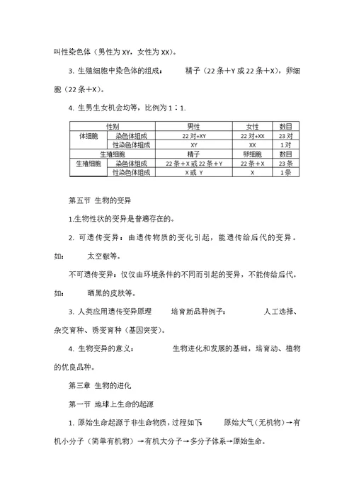 部编初中生物八年级下册知识点归纳总结