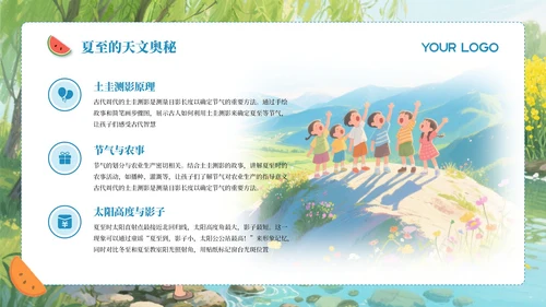 蓝色卡通简约风二十四节气夏至PPT模板