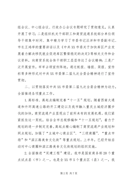 市委第二届九次全委会精神的情况汇报.docx