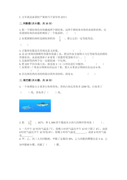 人教版六年级下册数学期末测试卷附完整答案【有一套】.docx