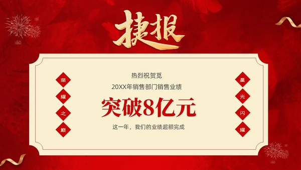 红色喜庆简约企业销售喜报战报捷报PPT