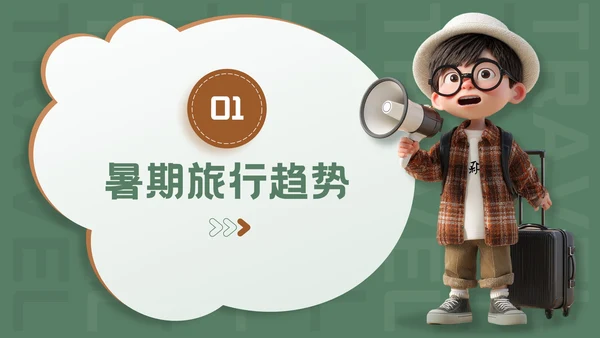 3D风棕绿色暑期旅游计划模板