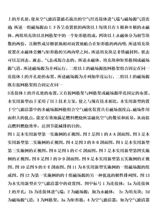 置于空气滤清器中的多磁场源网格组合空气磁化装置的制作方法