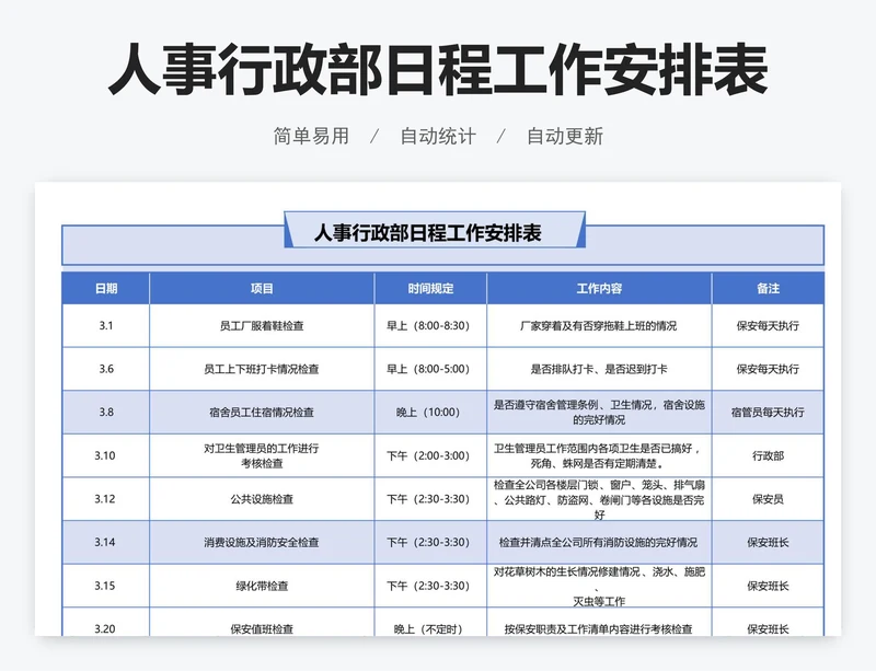 人事行政部日程工作安排表