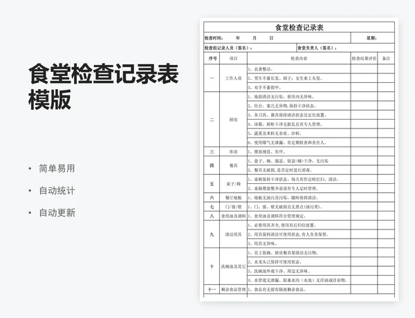 食堂检查记录表模版