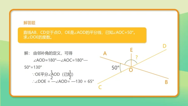 绿色小清新初一数学相交线课件PPT模板
