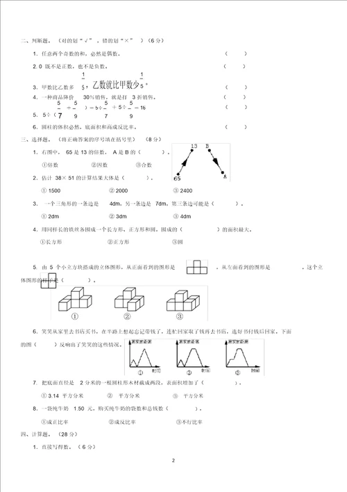 小学数学六年级升学模拟题附