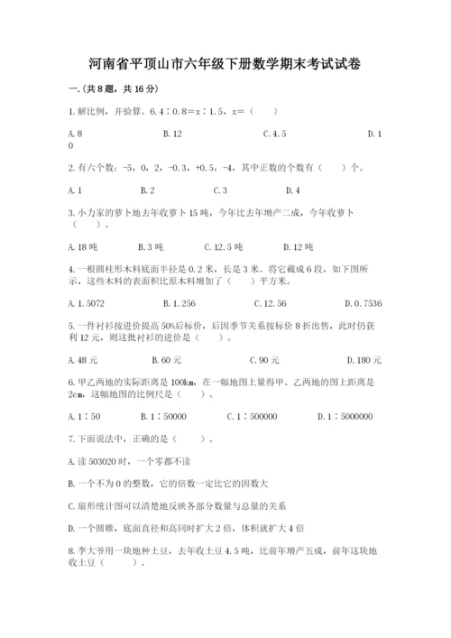 河南省平顶山市六年级下册数学期末考试试卷带答案（满分必刷）.docx