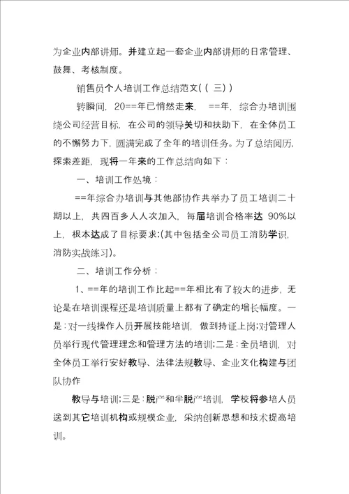 销售员个人培训工作总结例文
