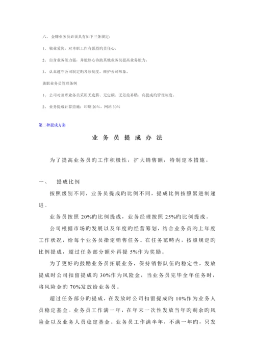 几种销售人员业务员提成管理新版制度专题方案汇总.docx