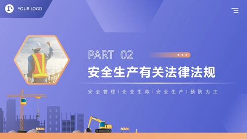 蓝紫色卡通商务风企业三级安全教育演讲培训课件PPT模板