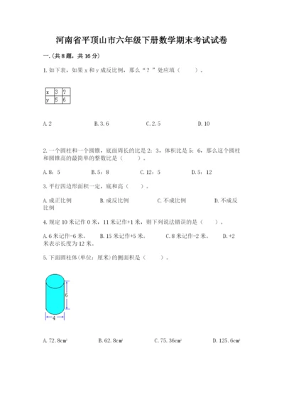 河南省平顶山市六年级下册数学期末考试试卷完整参考答案.docx