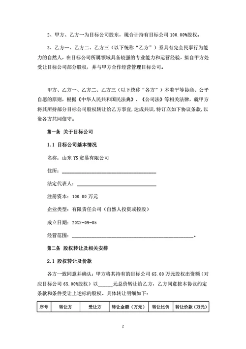 贸易公司股权转让暨股东合作协议