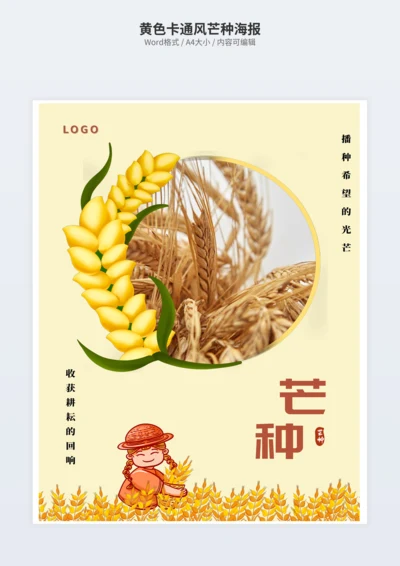 黄色卡通风芒种海报