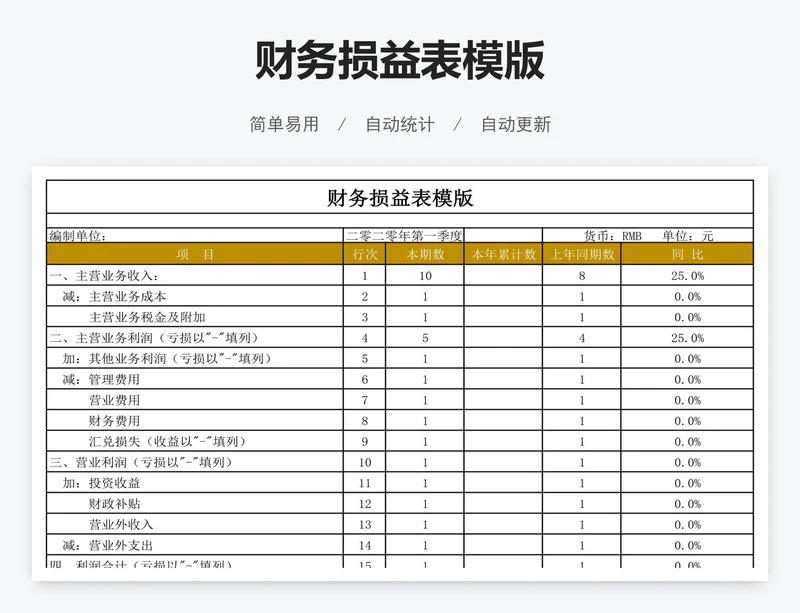 财务损益表模版