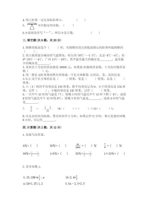 小学六年级下册数学期末测试卷及答案（网校专用）.docx