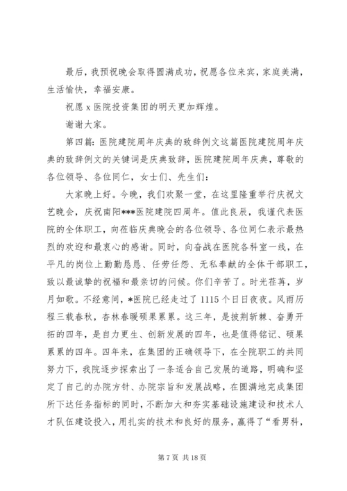 医院建院周年的贺电致辞参考.docx