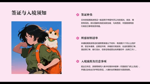 日式漫画风日本旅行攻略PPT模板
