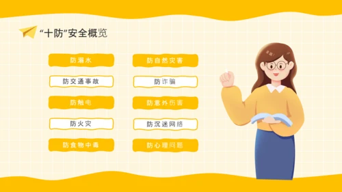 黄色卡通风格暑期安全教育PPT