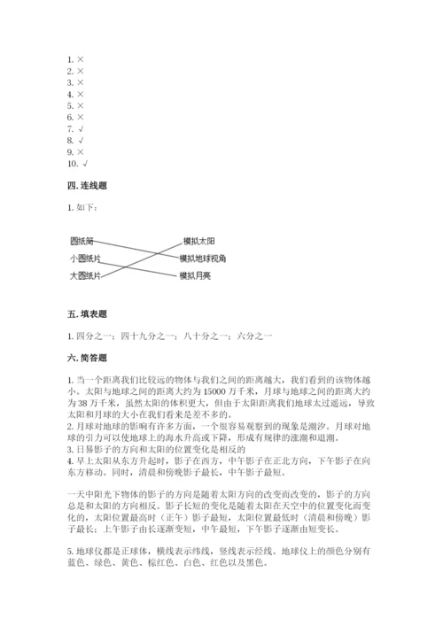 教科版科学三年级下册第三单元《太阳、地球和月球》测试卷完整答案.docx