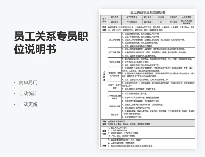 员工关系专员职位说明书