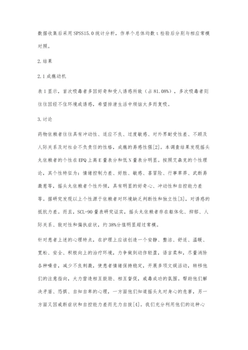 摇头丸依赖者的成瘾动机分析与护理体会.docx