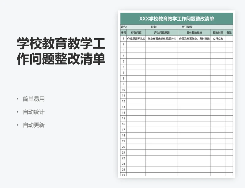 学校教育教学工作问题整改清单