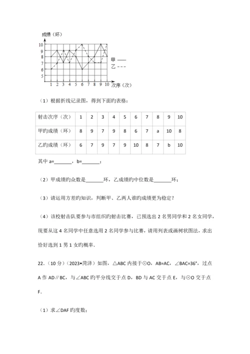 2023年山东省菏泽市初中学业水平测试中考数学试卷含答案解析版.docx
