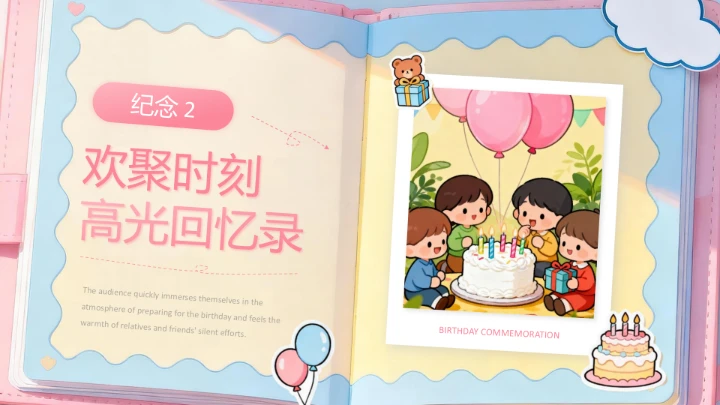 粉色卡通生日纪念相册PPT模板