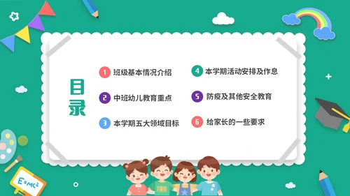 绿色清新卡通儿童幼儿园中班开学家长会PPT