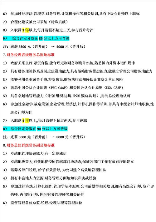 财务部门晋级条件