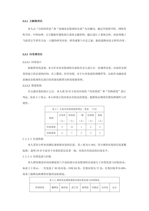 自组织理论视角县域业余篮球俱乐部发展路径研究-以湖南省为例毕业论文.docx