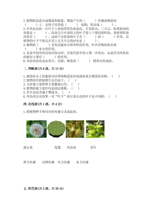 教科版四年级下册科学第一单元《植物的生长变化》测试卷附答案培优