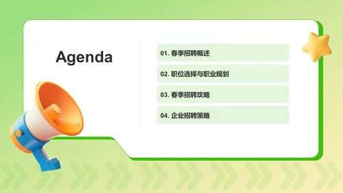 绿色3D风春季招聘PPT模板