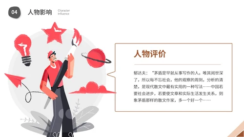 茅盾文学小说作家名人人物介绍PPT模板