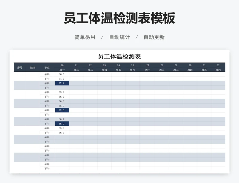员工体温检测表模板