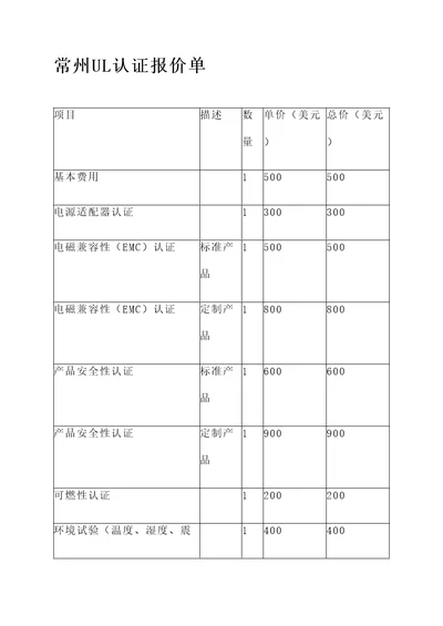 常州ul认证报价单