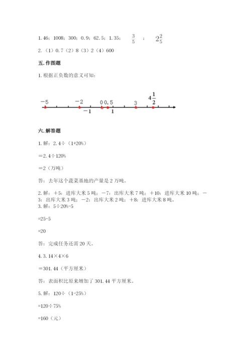 姚安县六年级下册数学期末测试卷及精品答案.docx