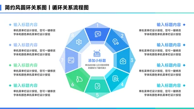 蓝色简约风8项圆环关系图PPT