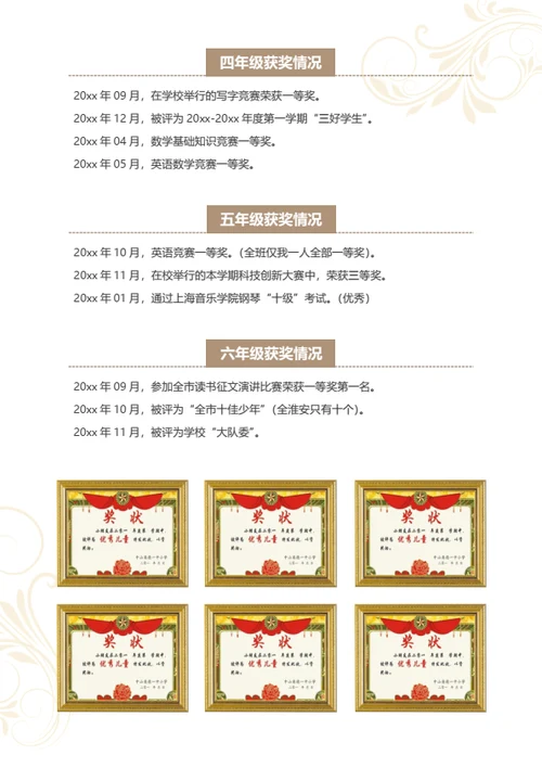 小升初优秀学生简历模板