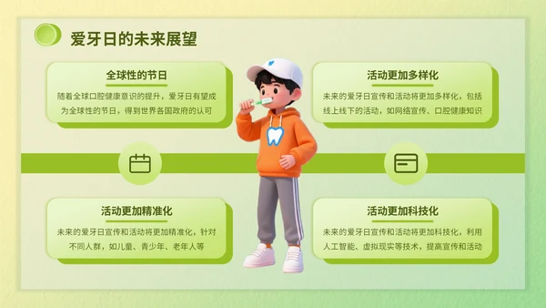 绿色3d立体风爱牙日知识科普PPT模版