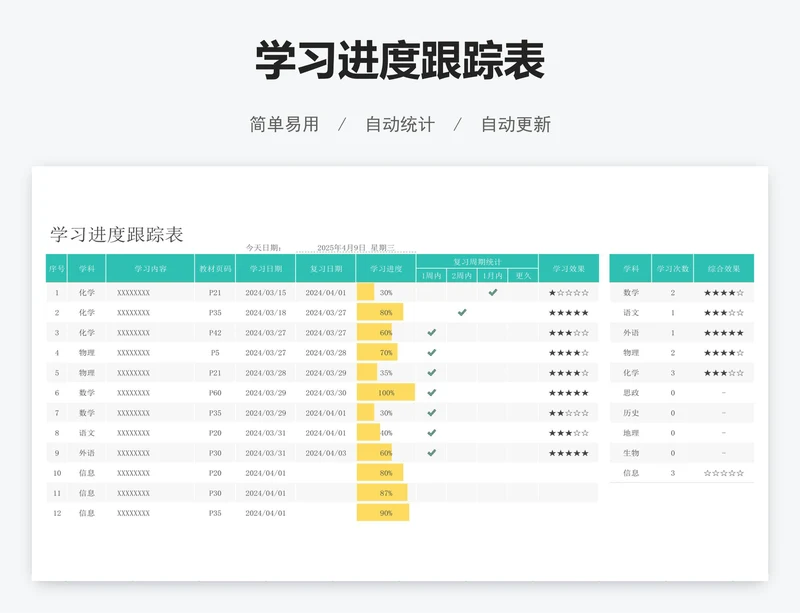 学习进度跟踪表