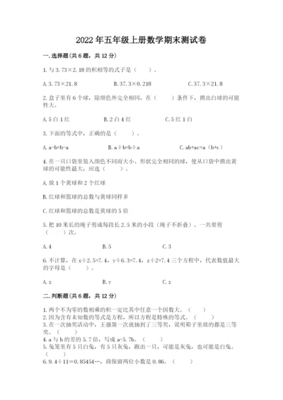 2022年五年级上册数学期末测试卷（典优）.docx