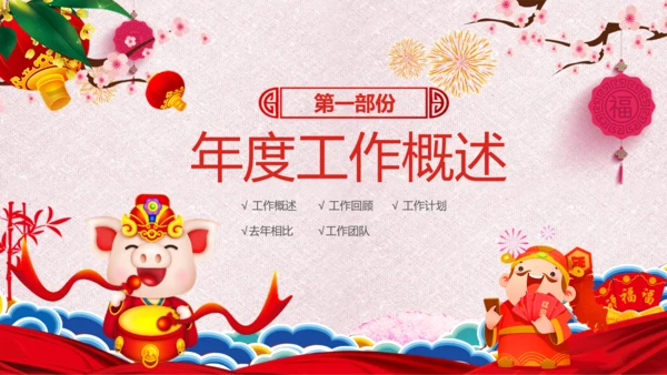 喜庆2019猪年工作总结新年元旦PPT