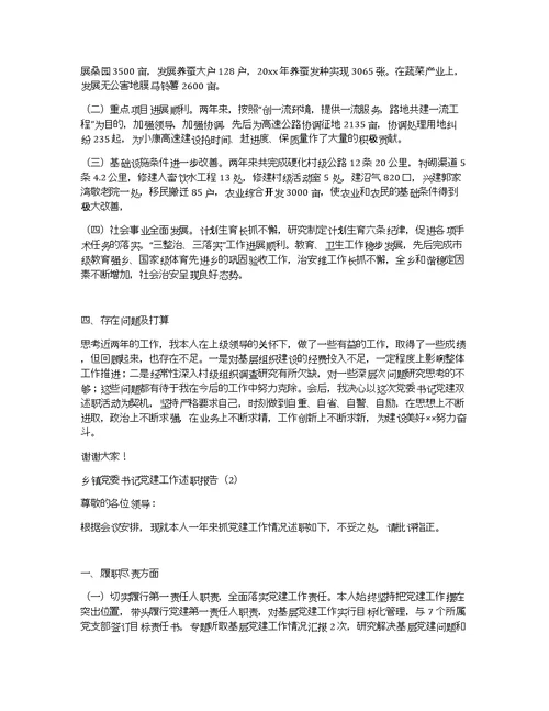 乡镇党委书记党建工作述职报告