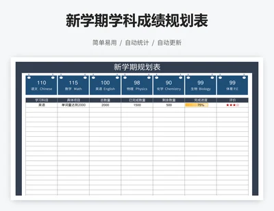 新学期学科成绩规划表