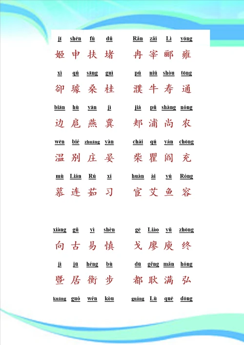 百家姓带拼音全文